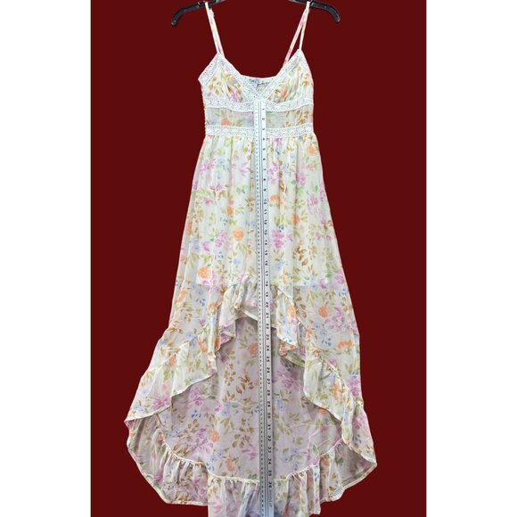 Rue 21 - Women's Summer Sleeveless High Low Hem Ruffle Floral Dress - White -XXS - Picture 5 of 16
